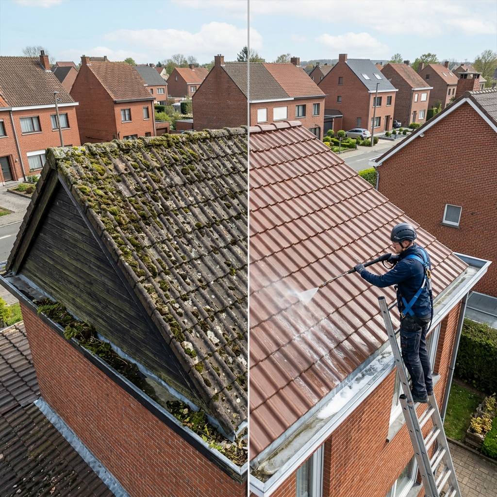 Ontmossen van een Vlaams dak